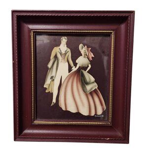 Vintage Art Deco Framed Wall Art Lady and Gentleman Couple Turner Signed 1940s